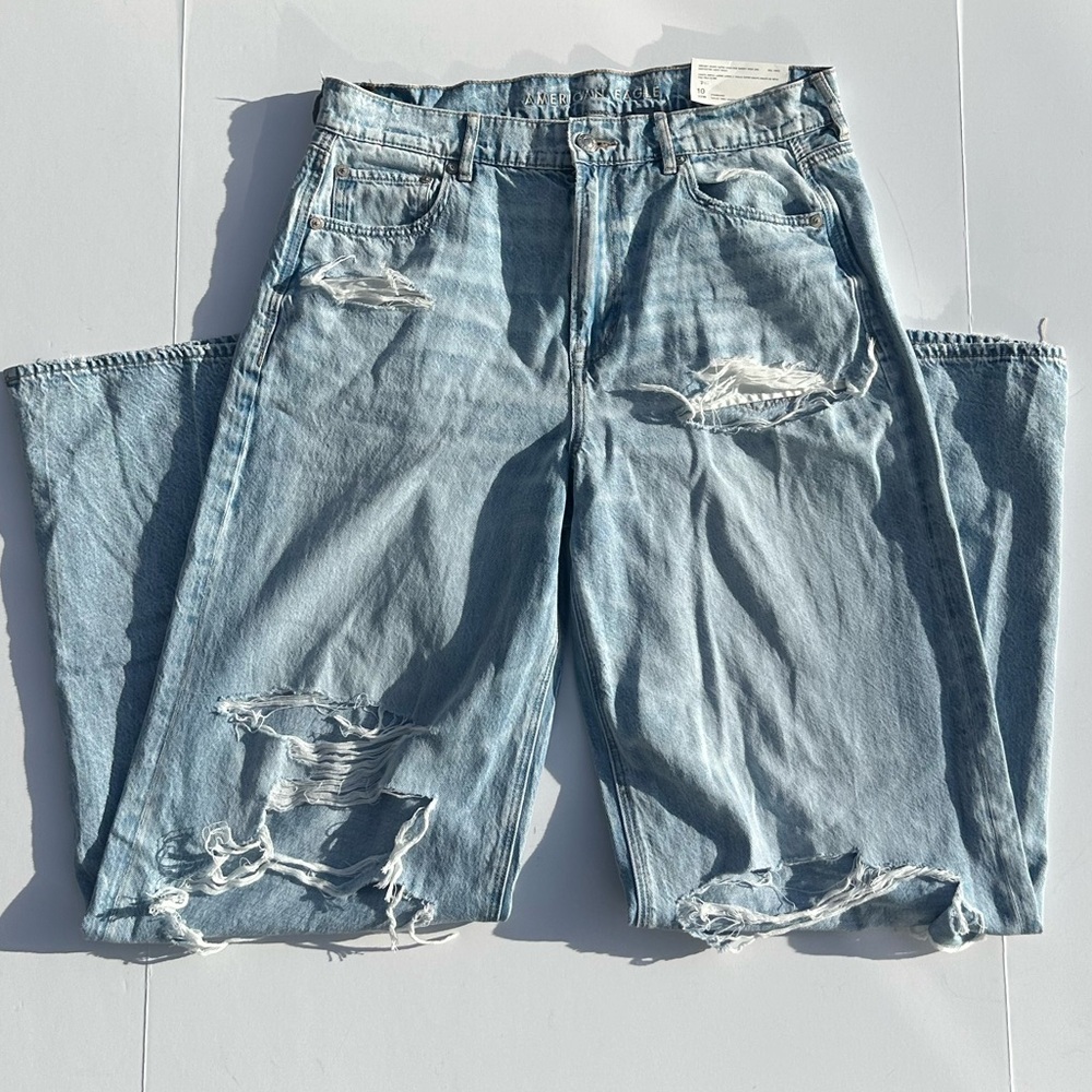 American Eagle Dreamy Drape Super High-Rise Baggy Wide Leg Jeans Size 10